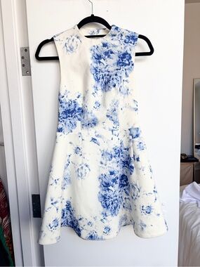 KEEPSAKE the Label White Dress with Blue Floral Print